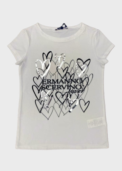 Белая футболка для детей Ermanno Ermanno Scervino с фирменным принтом, фото