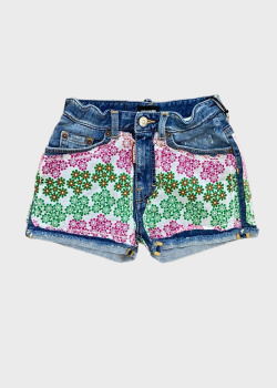 Детские джинсовые шорты Dsquared2 с цветочным рисунком, фото