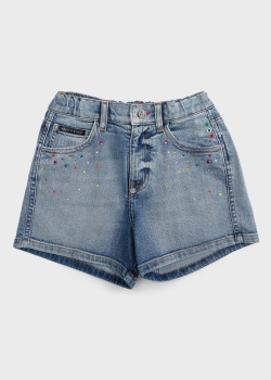 Детские джинсовые шорты Philipp Plein с камнями, фото