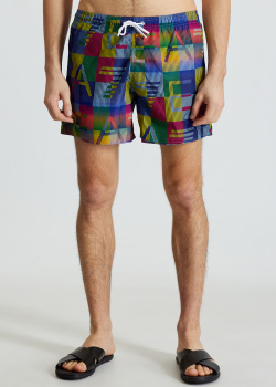 Разноцветные шорты для пляжа EA7 Emporio Armani с крупным лого, фото
