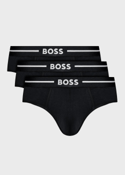 Чорні брифи Hugo Boss 3шт з логотипом, фото