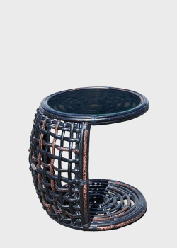 Плетенный приставной столик черного цвета Skyline Design Dynasty Black Mushroom из техноротанга, фото