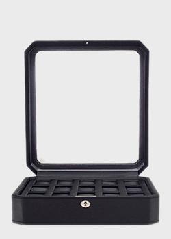 Чорна скринька Wolf 1834 для годинника зі скляною кришкою, фото