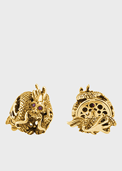 Запонки із жовтого золота Montegrappa Dragon Limited Edition з рубінами, фото