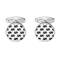 Круглые серебряные запонки Gucci Silver Others с эмалированным черно-белым рисунком, фото
