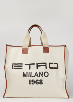 Об'ємна сумка-тоут Etro молочного кольору, фото