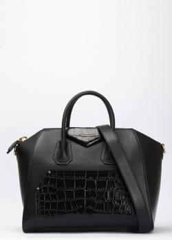 Черная сумка Givenchy Antigona с тиснением кроко, фото