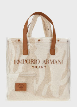 Сумка-шоппер Emporio Armani с брендовым принтом, фото