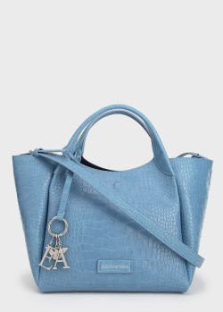 Блакитна сумка Emporio Armani з тисненням кроко, фото