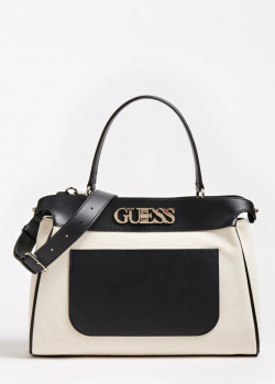 Чорно-біла сумка Guess Uptown Chic з логотипом, фото