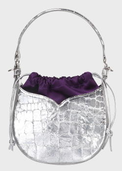 Срібляста сумка-міні Vikele Studio Maria Mini зі шкіри з тисненням кроко, фото