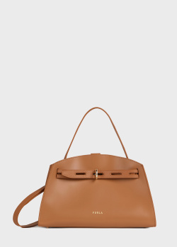 Кожаная сумка-тоут Furla Margherita коричневого цвета, фото