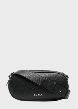 Чорна сумка із зернистої шкіри Furla Real на широкому ремені, фото