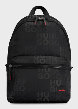 Чорний рюкзак Hugo Boss Hugo з брендовим принтом, фото