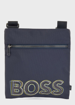 Синяя сумка Hugo Boss с разноцветным лого, фото