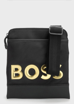 Сумка-планшет Hugo Boss с золотистым логотипом, фото