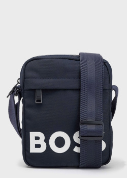 Синяя сумка Hugo Boss с фирменным принтом, фото