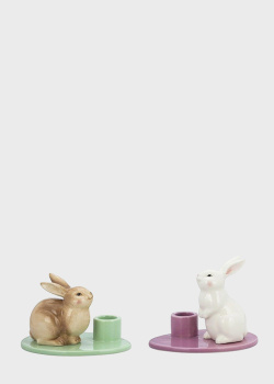 Набір з 2-х керамічних свічників з кроликами H. B. Kollektion 8,5см, фото