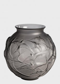 Серая ваза Lalique Hirondelles с ласточками, фото