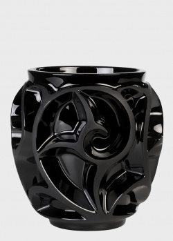 Черная ваза Lalique Tourbillons с абстракцией, фото