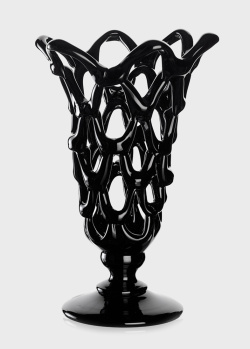 Чорна кришталева ваза Mario Cioni Black Arabesque 33см, фото