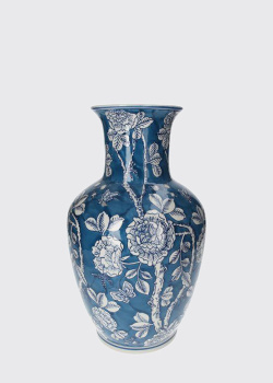 Синя ваза керамічна з квітковим візерунком Mastercraft 39см, фото
