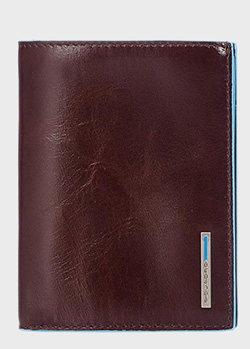 Горизонтальное коричневое портмоне Piquadro Blue Square из натуральной зернистой кожи, фото