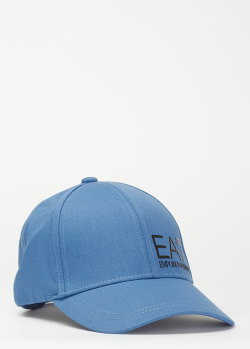 Синяя кепка EA7 Emporio Armani с фирменной надписью, фото