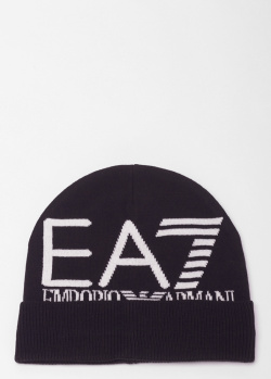 Акриловая черная шапка EA7 Emporio Armani Beanie, фото