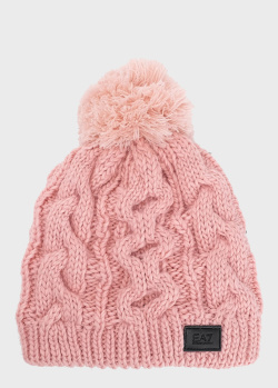 В'язана шапка EA7 Emporio Armani рожевого кольору, фото