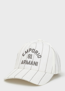 Біла кепка Emporio Armani у тонку смужку, фото