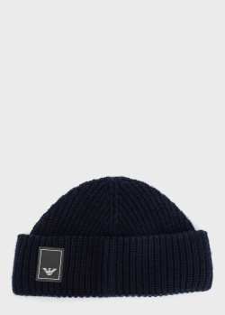 Шерстяная шапка Emporio Armani темно-синего цвета, фото