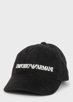 Чорна кепка Emporio Armani з фірмовою вишивкою, фото
