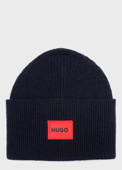 Вовняна шапка Hugo Boss Hugo синього кольору, фото