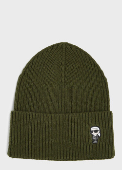 В'язана шапка Karl Lagerfeld зеленого кольору, фото