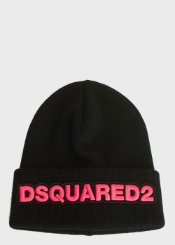 Чорна вовняна шапка Dsquared2 з нашивкою, фото