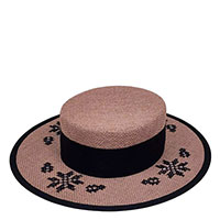 Лляний капелюх-канотьє Shapelie з орнаментом чорного кольору, фото