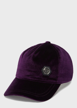 Велюрова кепка Philipp Plein фіолетового кольору, фото