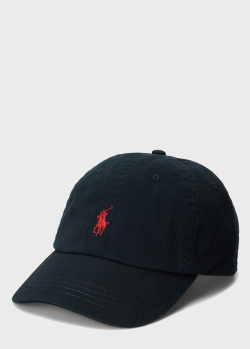 Черная кепка Polo Ralph Lauren с красным лого, фото