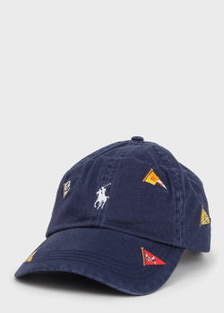 Синя кепка Polo Ralph Lauren з різнокольоровою вишивкою, фото