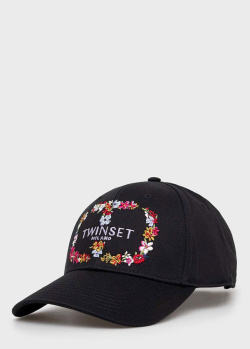 Чорна кепка Twin-Set із квітковою вишивкою, фото