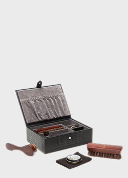 Набір Wolf 1834 для догляду за взуттям у кейсі зі шкіри з тисненням під шкіру рептилії, фото
