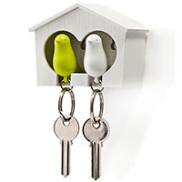 Настінна ключниця з двома брелоками Qualy Duo Sparrow Qualy біла із зеленим, фото