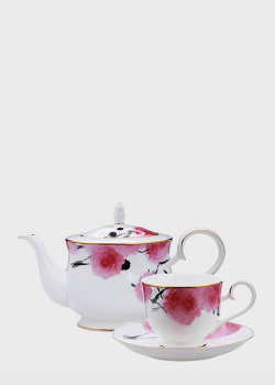 Чайний набір на 6 персон Noritake Yae з квітковим малюнком, фото