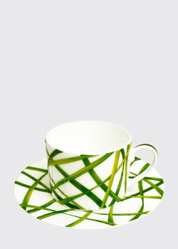Чайна чашка з блюдцем з рослинним малюнком Taitu Life in Green 230мл, фото