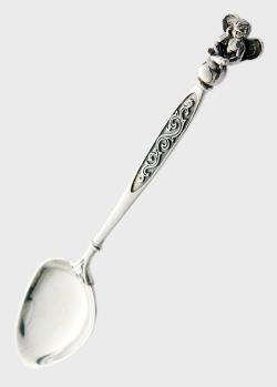 Серебряная чайная ложка Оникс Ангелочек с чернением, фото