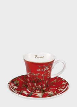 Кофейная чашка с блюдцем Goebel Artis Orbis Vincent van Gogh Almond Tree Red 100мл, фото