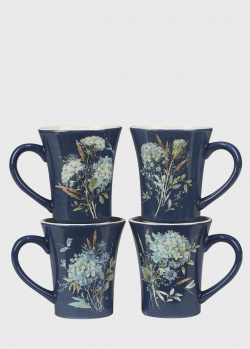 Набор из 4 чайных чашек Certified International Синие цветы Богемии 420мл, фото