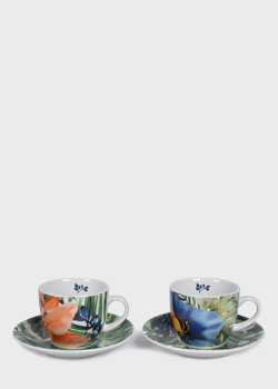 Набор из 2-х кофейных чашек с блюдцами Brandani Тропические цветы 90мл, фото