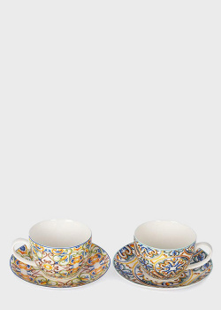 Чайні чашки із блюдцями з яскравим дизайном Brandani Medicea 2шт 200мл, фото
